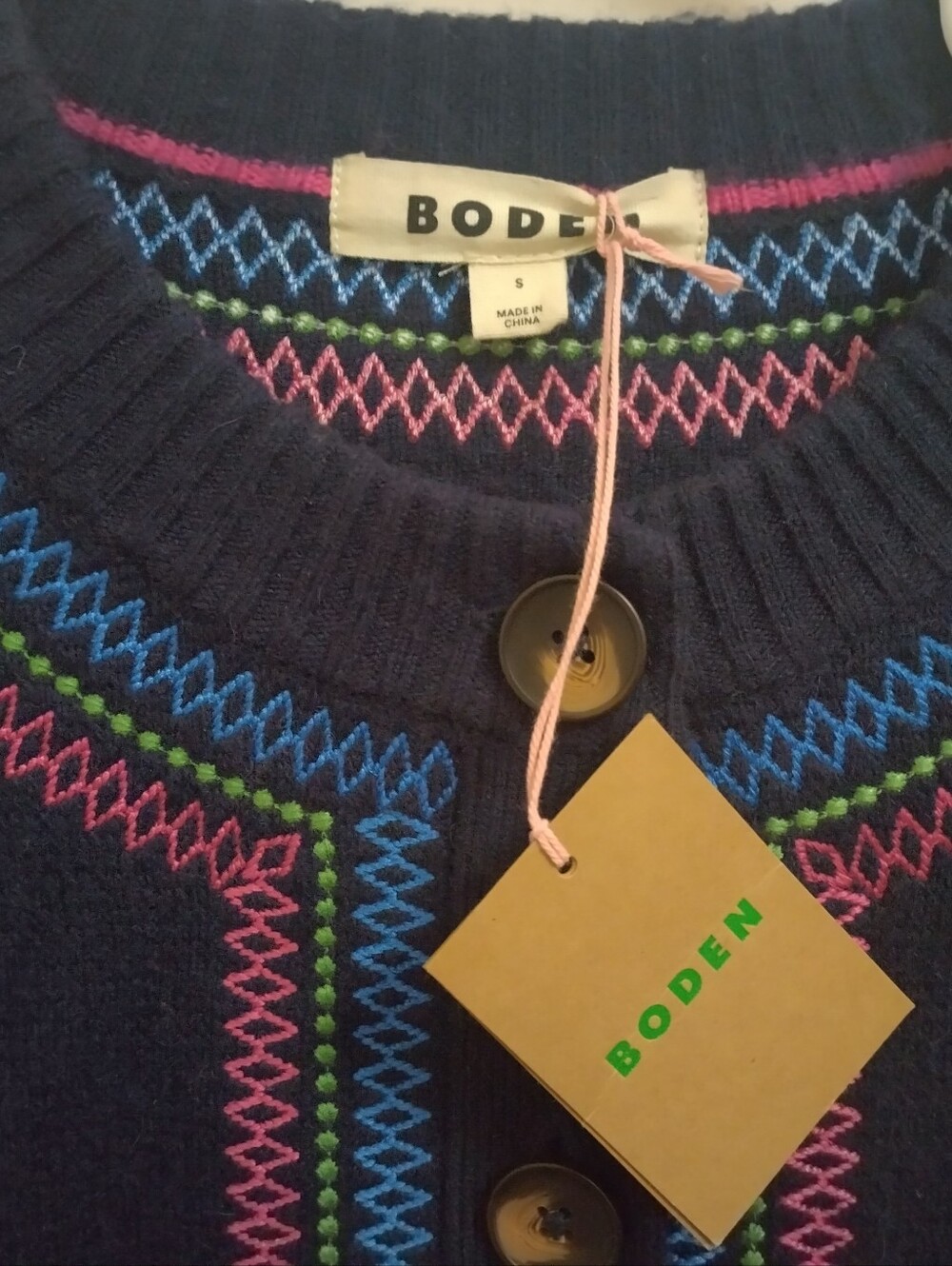 NWT Boden Abi Jacquard Cardigan Navy Blue Size S - Picture 3 of 4